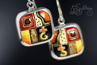 Klimt w czerwieni- srebrne kolczyki z ceramiką